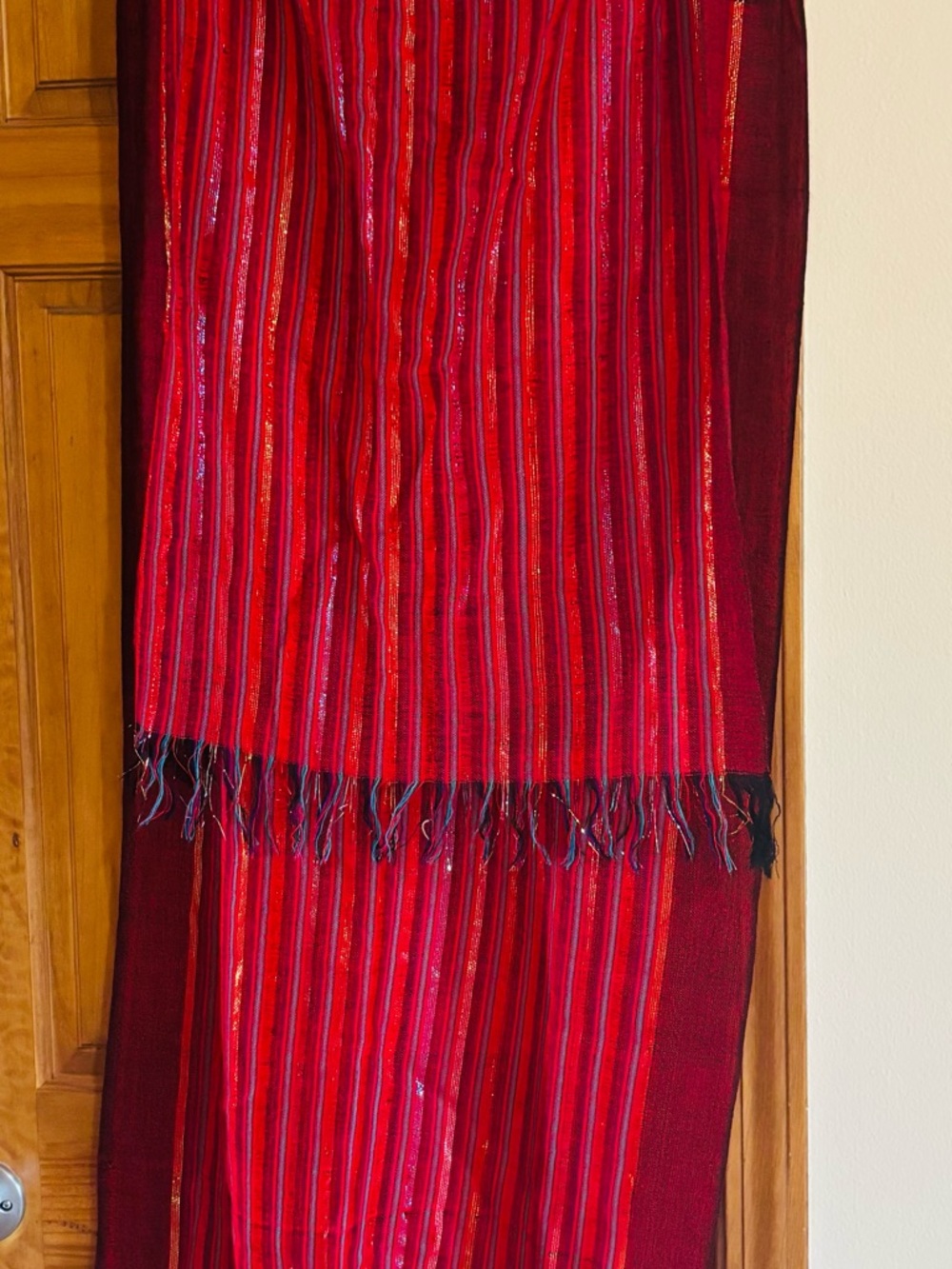 Vibrant Red Striped Woven Scarf